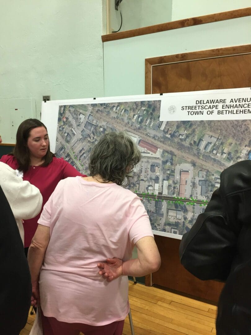 Residents look upon the proposed plans the enhance Delmar’s Delaware Avenue corridor during a public informational meeting held at Bethlehem Town Hall on Tuesday, Feb. 9.
Photo by Tricia Cremo/SpotlightNews