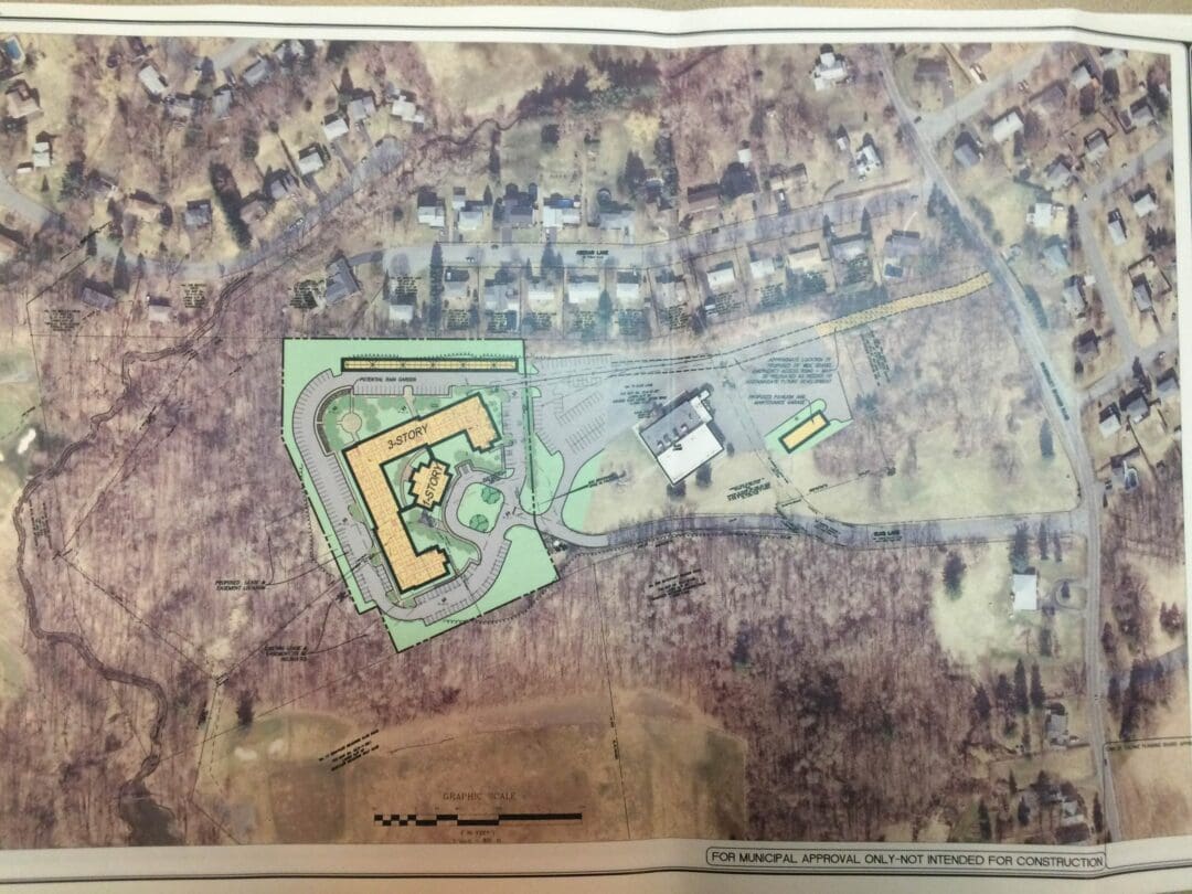 An aerial photograph of the existing Elks Club facility with superimposed images of the proposed Colonie Senior Service Center Housing project on Elks Lane in Latham. Submitted photo