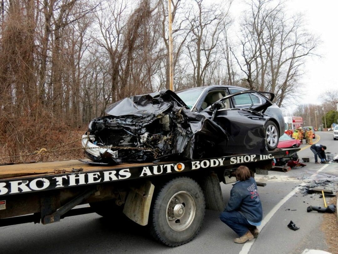 A two-car collision on Krumkill Road at Russell Road in North Bethlehem Thursday, March 24, sent a woman to the hospital in serious condition. Photo by Tom Heffernan Sr.