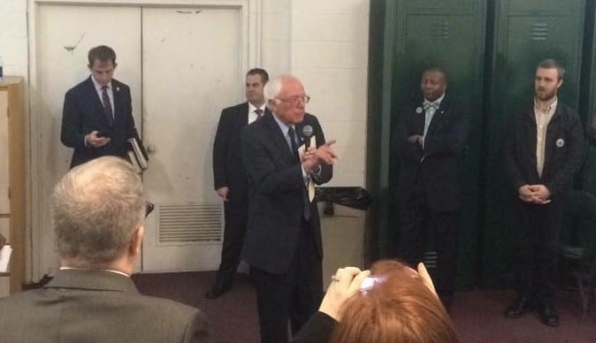 Democrat Presidential candidate Bernie Sanders speaks to a group of local and state officials in the Washington Avenue Armory prior to his public appearance Monday, April 11. Ali Hibbs/Spotlight