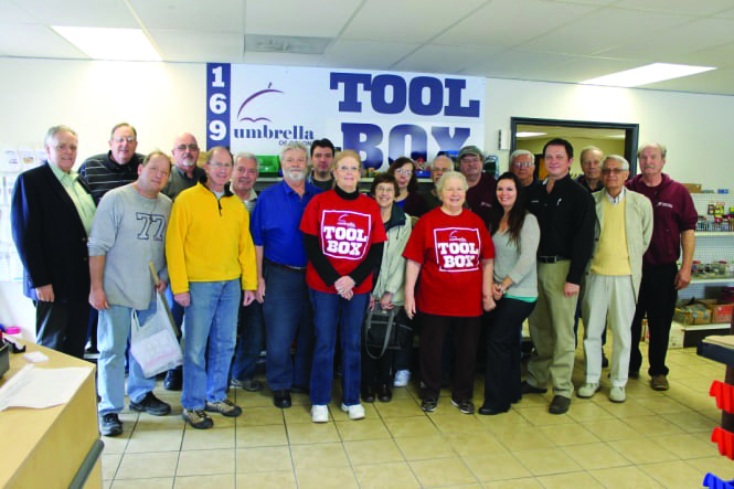 Tool Box Volunteers and Umbrella of Colonie Handyman join at the Tool Box at 1693 Central Ave. to celebrate the six month anniversary of the Tool Box and talk about the successes of both of the programs. Photo submitted