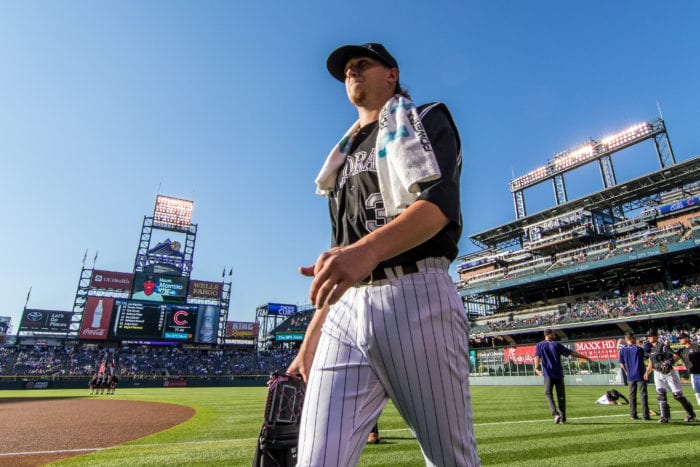 Jeff Hoffman walks in from the bullpen before his first Major League Baseball start for the Colorado Rockies against the Chicago Cubs Saturday, Aug. 20. Photo courtesy of the Colorado Rockies