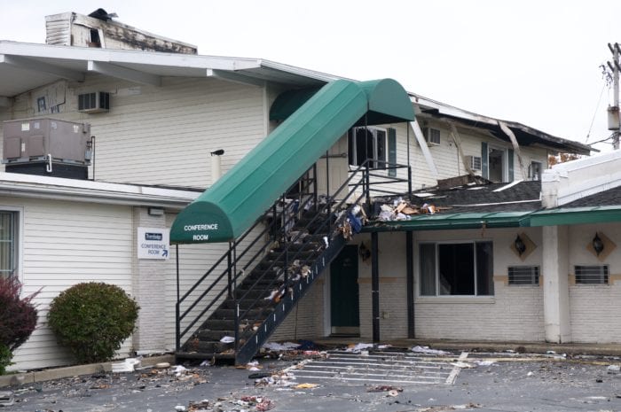 Fire damaged the Travelodge Inn & Suites Saturday, Oct. 1. (photo by Jim Franco)
