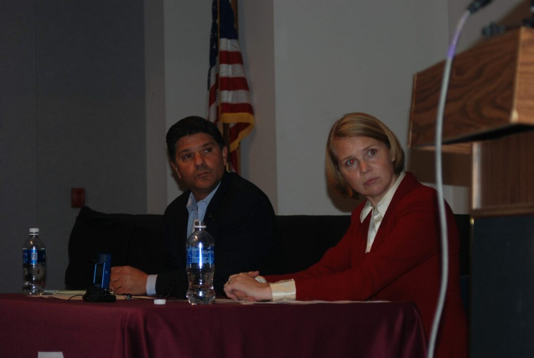 Incumbent Senator George Amedore and challenger Sara Niccoli debate issues raised by the residents of New York's 46th senate district.  // Photo: Ali Hibbs