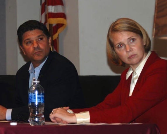 Incumbent Senator George Amedore and challenger Sara Niccoli debate issues raised by the residents of New York's 46th senate district. (Photo by Ali Hibbs, Spotlight News)