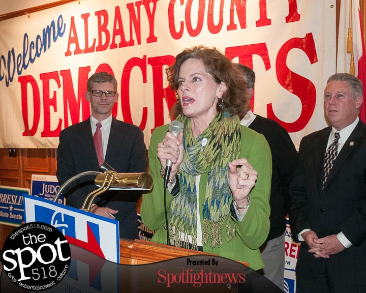 Assemblywoman Pat Fahy speaks at the Polish American Citizens Club on Election Day (photo by Jim Franco/Spotlight News)