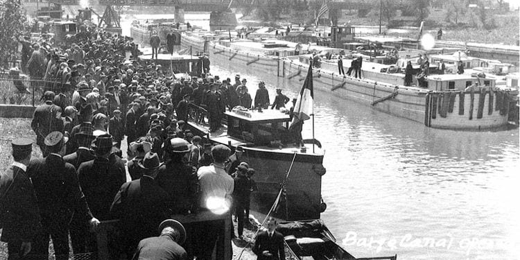 Opening celebration of the Waterford Flight of Locks (Locks E2-E6) in 1915.