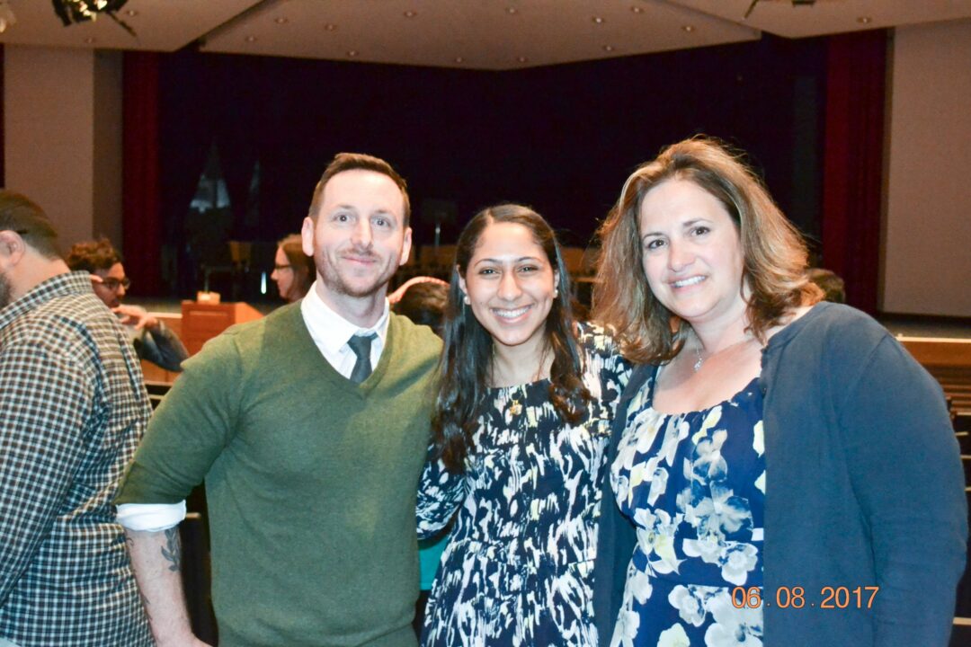 E=mc2 participant Febronia Mansour, center, poses for a photo with program coordinators Bernard Bott and Melissa Gergen following the symposium session on Thursday, 
June 8 / Photo courtesy of the Guilderland Central School District