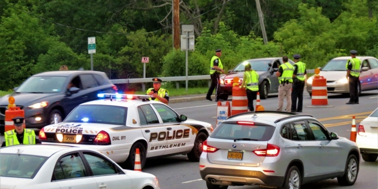Bethlehem police at a DWI checkpoint on Route 9W just north of Corning Hill on Thursday, June 8. (Photo by Tom Heffernen Sr.)