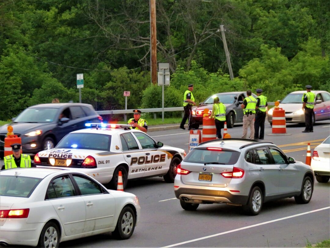 Bethlehem police at a DWI checkpoint on Route 9W just north of Corning Hill on Thursday, June 8. (Photo by Tom Heffernen Sr.)