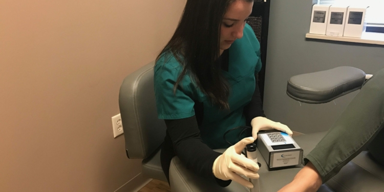 A patient is being attended to by one of the talented staff members at Albany Podiatry. Albany Podiatry is now offering a remarkable new technology called Clearanail, previously only available in Europe.
(Submitted photo)