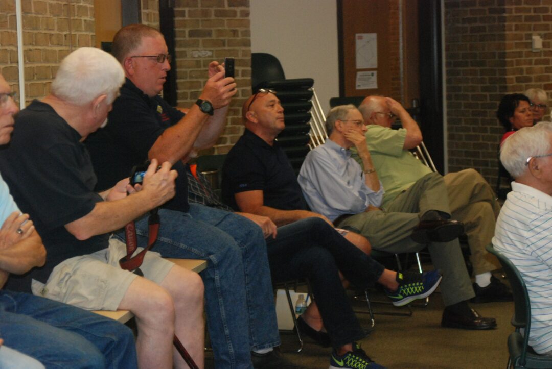 Dan Morin, Democratic candidate for Highway Superintendent, recording video at an Aug. 10 committee meeting that ended up in the hands of Dem detractor Keith Wiggand    Photo by Ali Hibbs / Spotlight News
