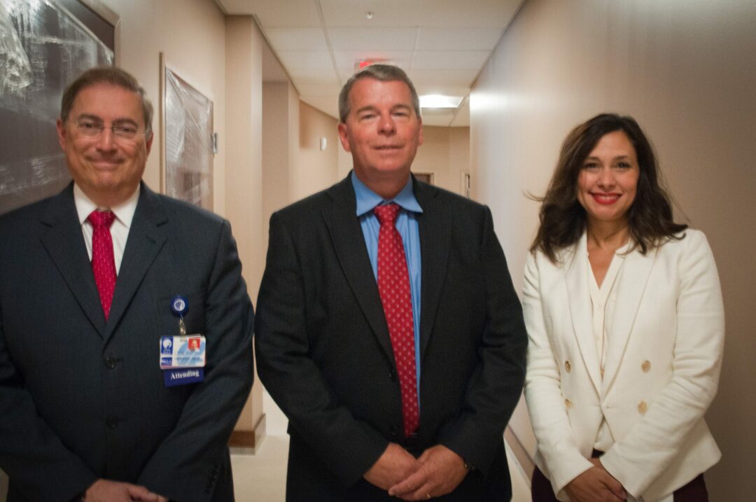Left to right: Dr. Michael Gruenthal, Dr. Stephen Hassett and Danielle Bradt stand inside Albany Med’s newest 5,254-square foot urgent care facility in Glenmont. (Photo by Michael Hallisey/TheSpot518)