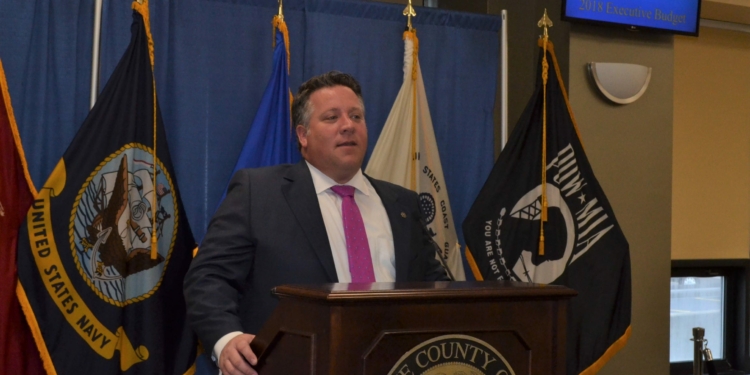 County Executive Dan McCoy presents his proposed 2018 Albany County budget in the Cahill Room at the county building at 112 State Street in Albany. // Photo courtesy of Albany County