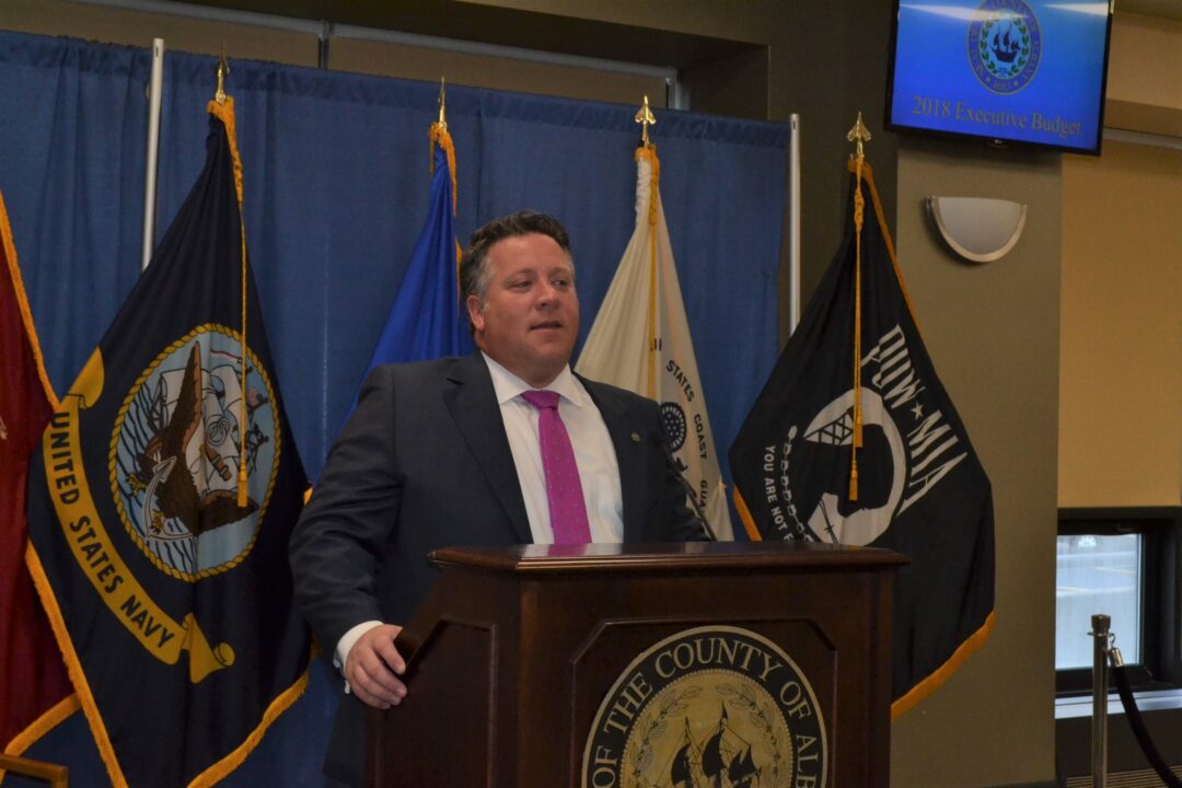 County Executive Dan McCoy presents his proposed 2018 Albany County budget in the Cahill Room at the county building at 112 State Street in Albany. // Photo courtesy of Albany County