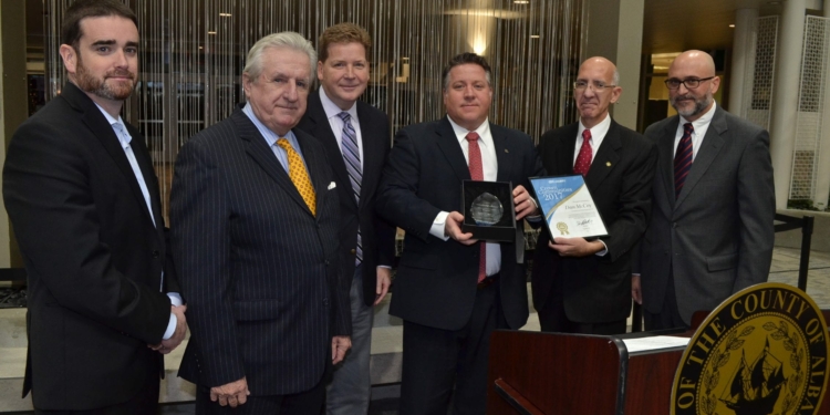 Left to right: Andrew Kennedy, President CEG, Mike Griffin,  Mark Eagan, CEO Capital Region Chamber, County Exec. McCoy, Deputy County Exec. Phil Calderone and Steve Acquario, Executive Director New York State Association of Counties.  // Photo provided