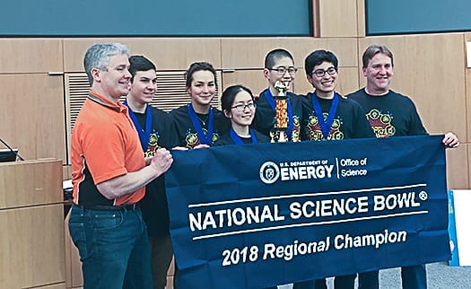 Bethlehem Central High School’s winning team: (L-R) Coach Shawn Mowry, Liam Karl, Talia Sanders, Maggie Sui, Kevin Sui, Connor Chung and Coach Paul O’Reilly. (photo submitted)