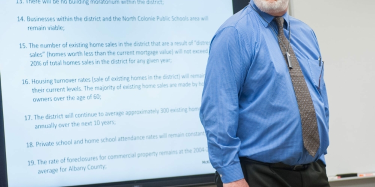 Jerome McKibben during a presentation on enrollment projections to the North Colonie Central School District School Board.
Jim Franco/Spotlight News