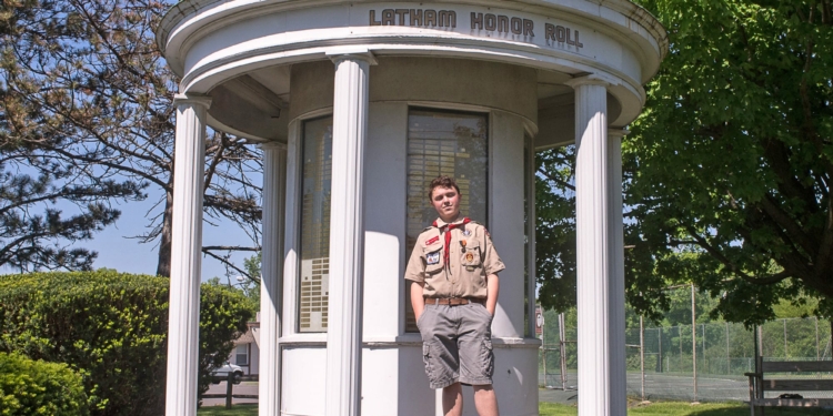 Ethan Ostwald stands at the Kiwanis War Memorial.
Jim Franco/Spotlight News