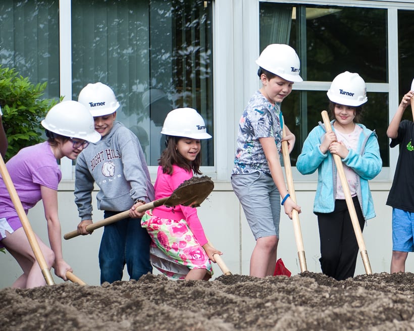 Third graders participate in the ceremonial ground breaking for the North Colonie Central School District's capital project (Jim Franco/Spotlight News)