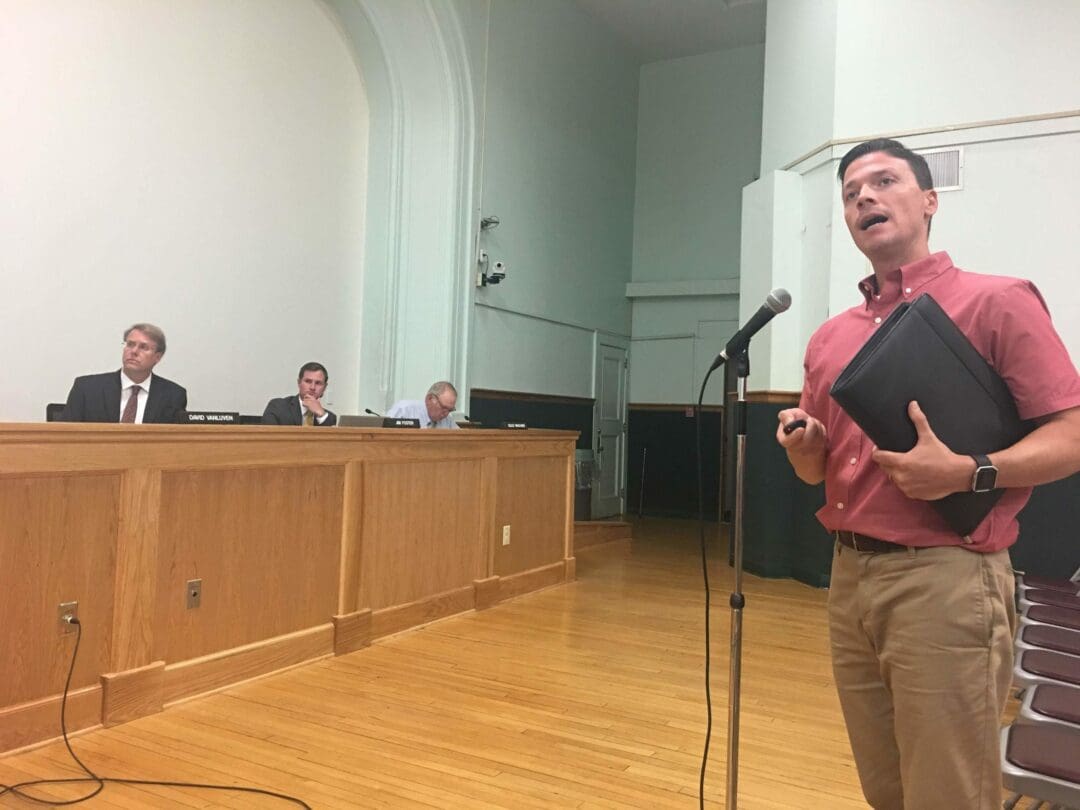 ethlehem’s town board listens as Robert Leslie, director of planning, explains details of a possible $5.2 million road diet for Delaware Avenue.
Photo by Diego Cagara / Spotlight News