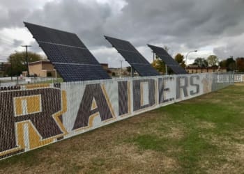 Solar panels near the track at Colonie High School. Jim Franco / Spotlight News