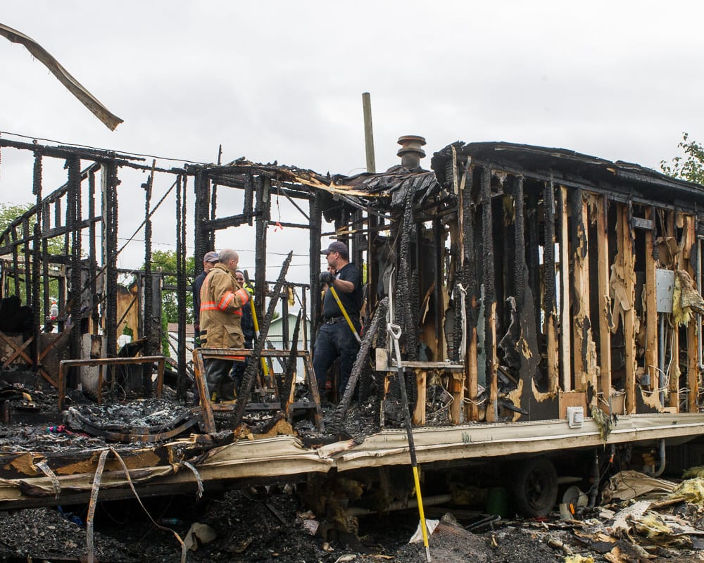 What is left of a trailer after fire destroyed it on Tuesday, Oct. 2. Jim Franco/Spotlight NEws