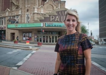 Susan Fogarty in front of the Palace’s marquee on Clinton Avenue in Albany.
Michael Hallisey / TheSpot518