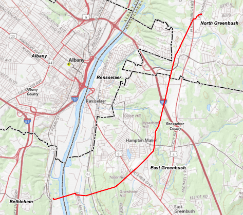 The bright red line, above, indicates where the pipeline is proposed to be located. 
Submitted photo