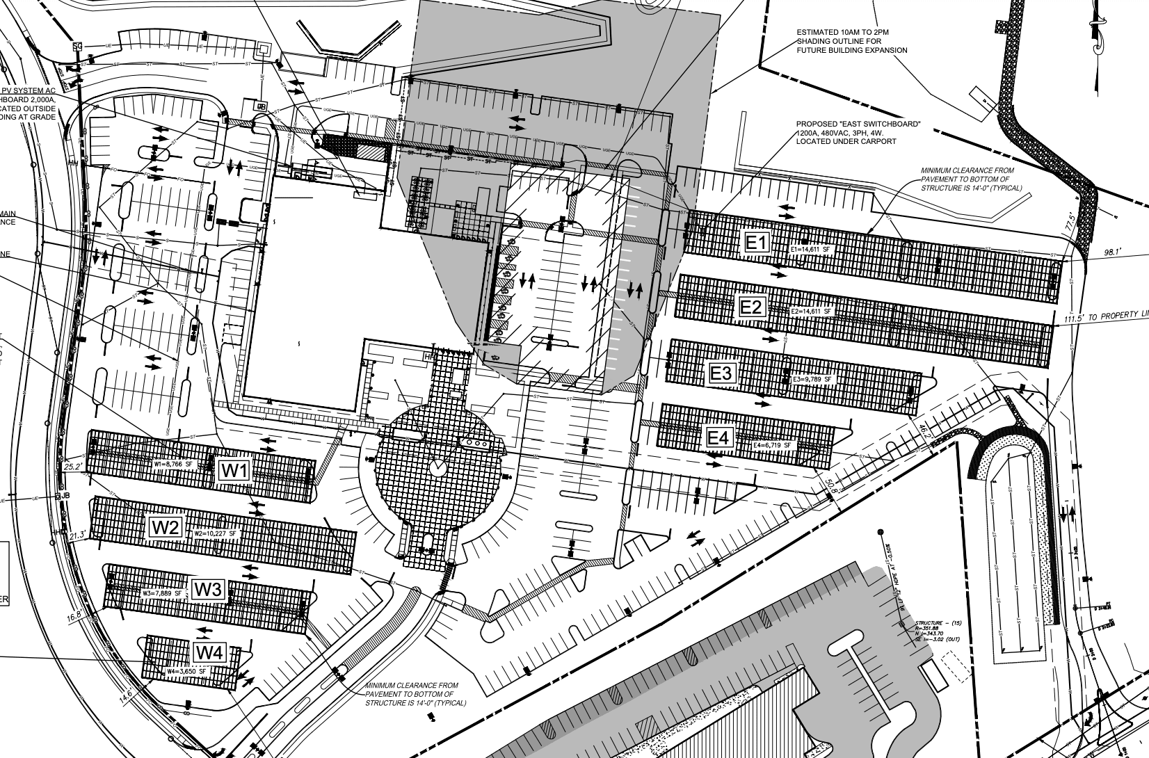 The site plan of Ayco with the solar canopies.