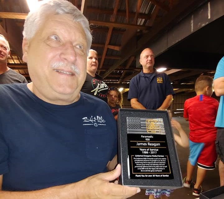 Jim Reagan was recognized for his outstanding service by Guilderland EMS where he worked for over three decades.
Photo via Brenda Reagan