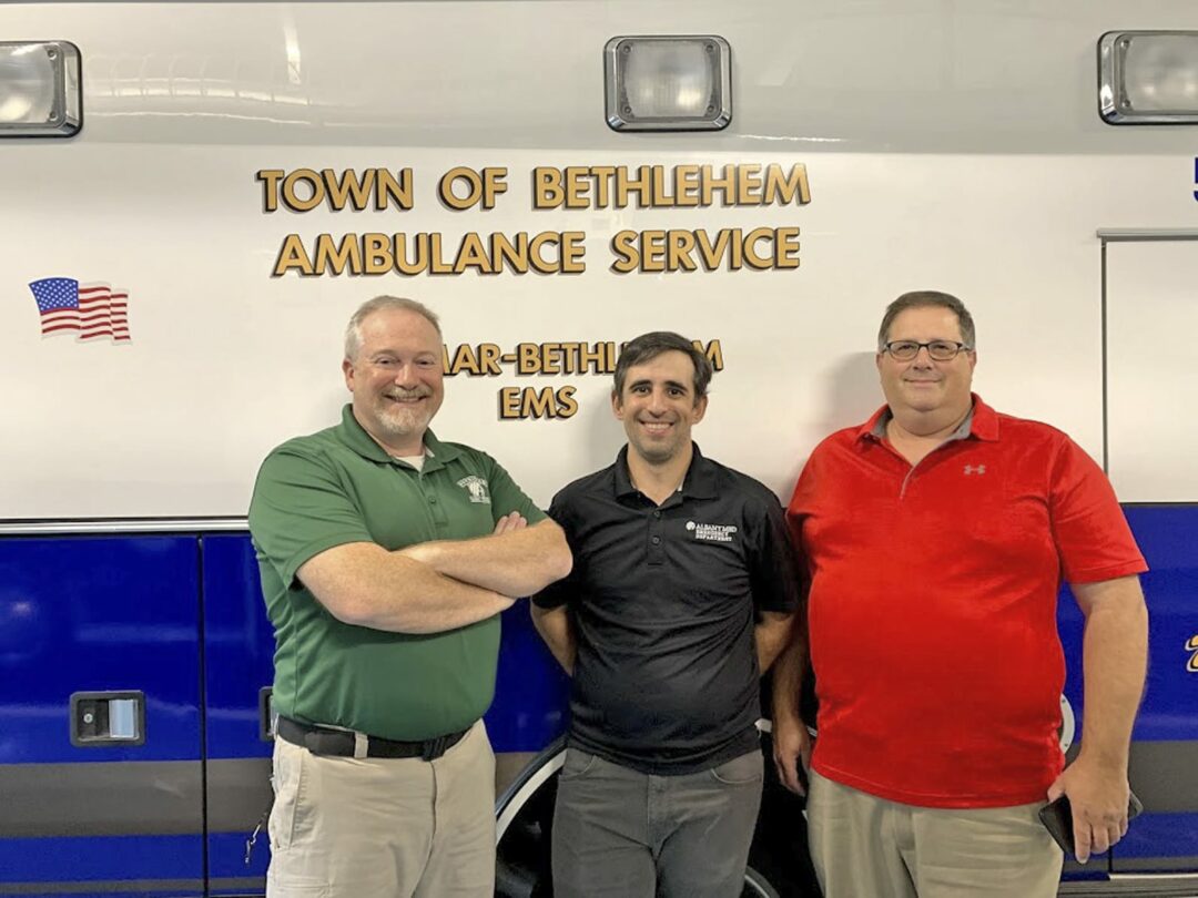 REMO Regional EMS Medical Director Michael Dailey, left, earned a National EMS Award and was nominated by his Delmar-Bethlehem EMS peers: co-Medical Director Luke Duncan, middle, and Chief/Executive Director Steven Kroll, right.
Diego Cagara / Spotlight News
