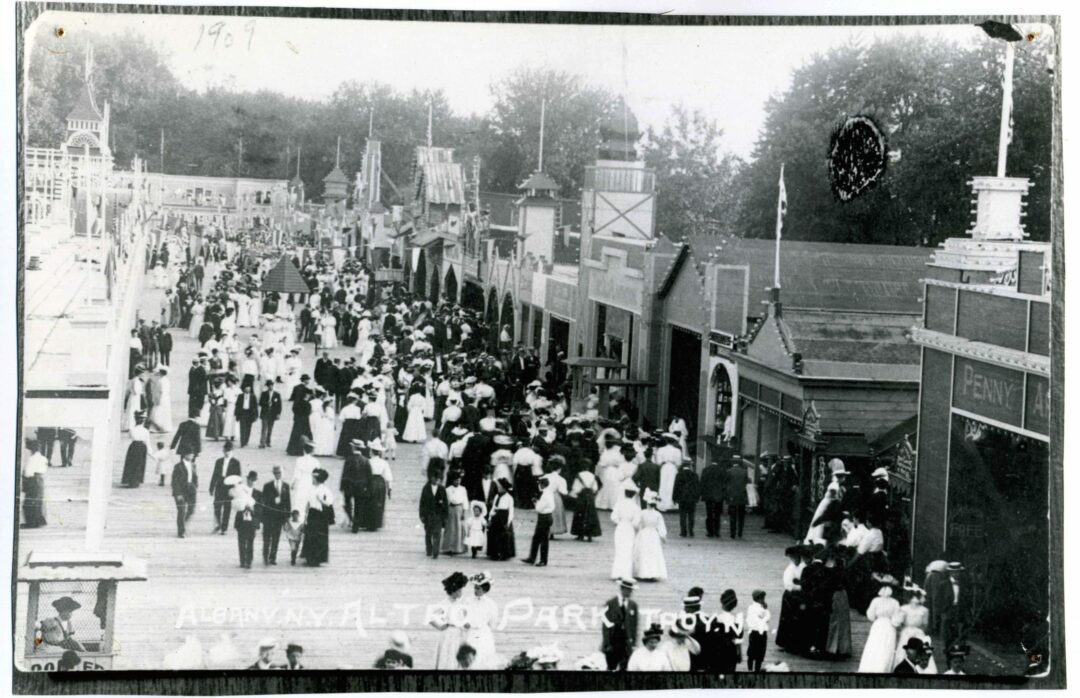 Colonie Town Historian Kevin Franklin provided this 1909 photograph of the Al-Tro Park, showing how crowded it was and including signs for a penny arcade and a rollercoaster.
Kevin Franklin