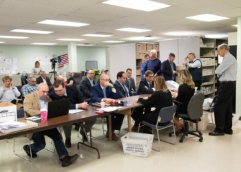 The counting of absentee ballots at the Albany County Board of Elections (Jim Franco/Spotlight News)