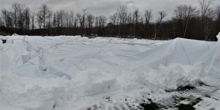 The Bethlehem Soccer Club’s inflatable dome was intentionally deflated last week as it had accumulated too much snow over it. It was just one example of how the early December snowstorm affected everyday life in Bethlehem.              Tom Heffernan Sr. / Special to Spotlight News