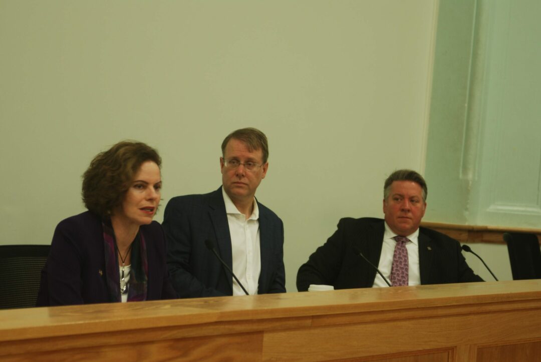 L-R: State Assemblywoman Patricia Fahy, Bethlehem Town Supervisor David VanLuven and Albany County Executive Dan McCoy noted accomplishes and challanges  the state, town and county have faced.
Diego Cagara / Spotlight News
