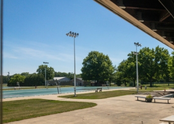 View of the olympic-sized pool, at Elm Avenue Park.
