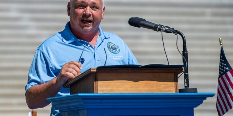 Albany County Legislator George Langdon speaks at a Blue Lives Matter rally at the state Capitol in August, 2020 (Jim Franco / Spotlightnews.com)