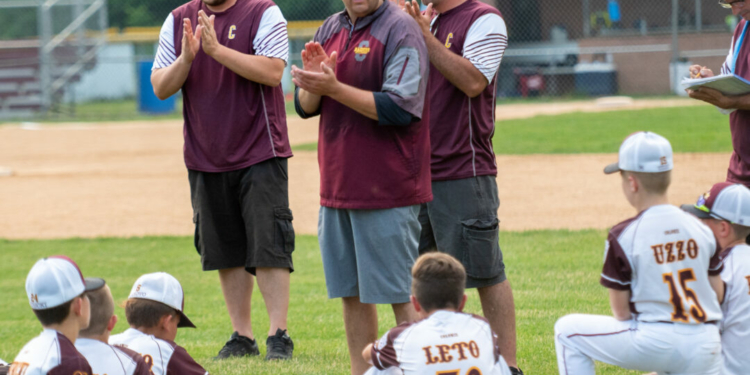 Chris Larrabee, center, talks to his 11U All Star team at Cook Park in the Village of Colonie after a recent game.
Jim Franco/Spotlight News