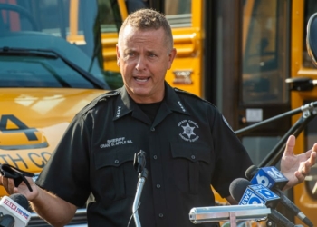 In this file photo, Sheriff Craig Apple talks about school bus safety at the South Colonie School District transportation facility.
Jim Franco/Spotlight News