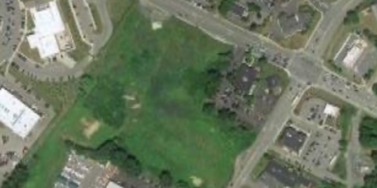 The area of land being developed with the State Police barracks in the upper left, the intersection of Wade and Troy Schenectady roads at the upper right. 
Photo via Google Earth