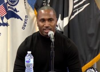 A screen shot of Dion Lewis during an Albany County press conference on Nov. 24.