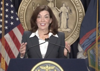 A screen shot of Gov. Kathy Hochul at a press conference on Wednesday, Feb. 9