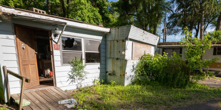 One of 19 vacant and dilapidated trailers located in a park between Central Avenue and Consaul Road. Under a plan under consideration, the park would be cleared and replaced with new town houses.
Jim Franco / Spotlight News