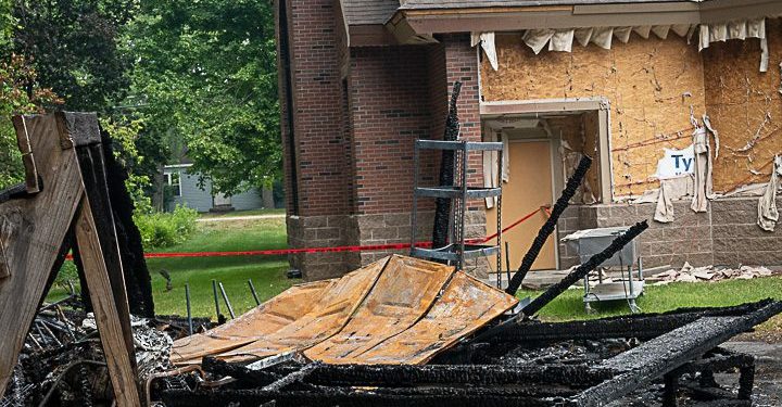 The Blessed Virgin Mary of Czestochowa Church, located at 250 Maxwell Road was significantly damaged when the fire spread from the brush to buildings. Photo by John McIntyre/Spotlight News