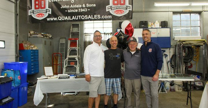 Stephen Aidala, John Anthony Aidala, John Aidala, and Greg Aidala together at the 80th Anniversary Celebration of Quail Auto Sales, Saturday, June 24,2023.