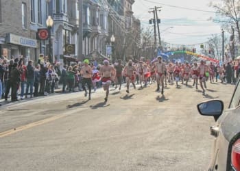 Runners taking part in the 18th Annual Santa Speedo Sprint held on Lark Street in Albany, NY, Saturday, Dec. 9, 2023