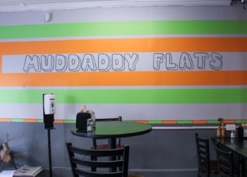 Muddaddy Flats painted signage inside the restaurant in Troy, NY, Wednesday, February 7, 2024.