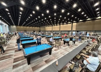 The view of the American Poolplayers Association tournament at Albany Capital Center on June 20. Photo by John Bolletin